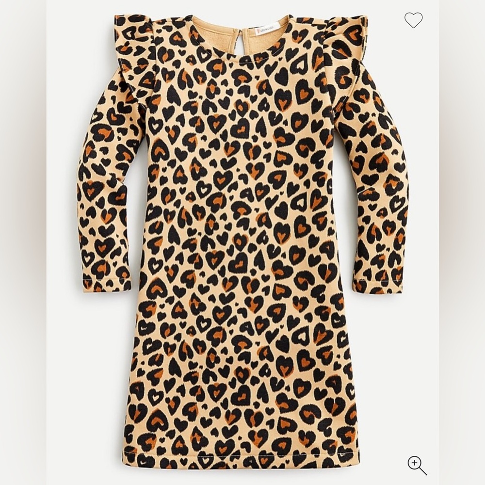 J. Crew Crewcuts Girls' ruffle-shoulder fleece dress heart leopard NWT Size 10